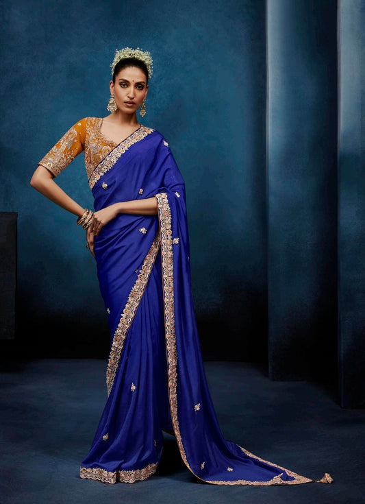 Royal Blue Tissue Silk Ready to wear/Easy Saree - Panaash Saree