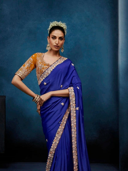 Royal Blue Tissue Silk Ready to wear/Easy Saree - Panaash Saree