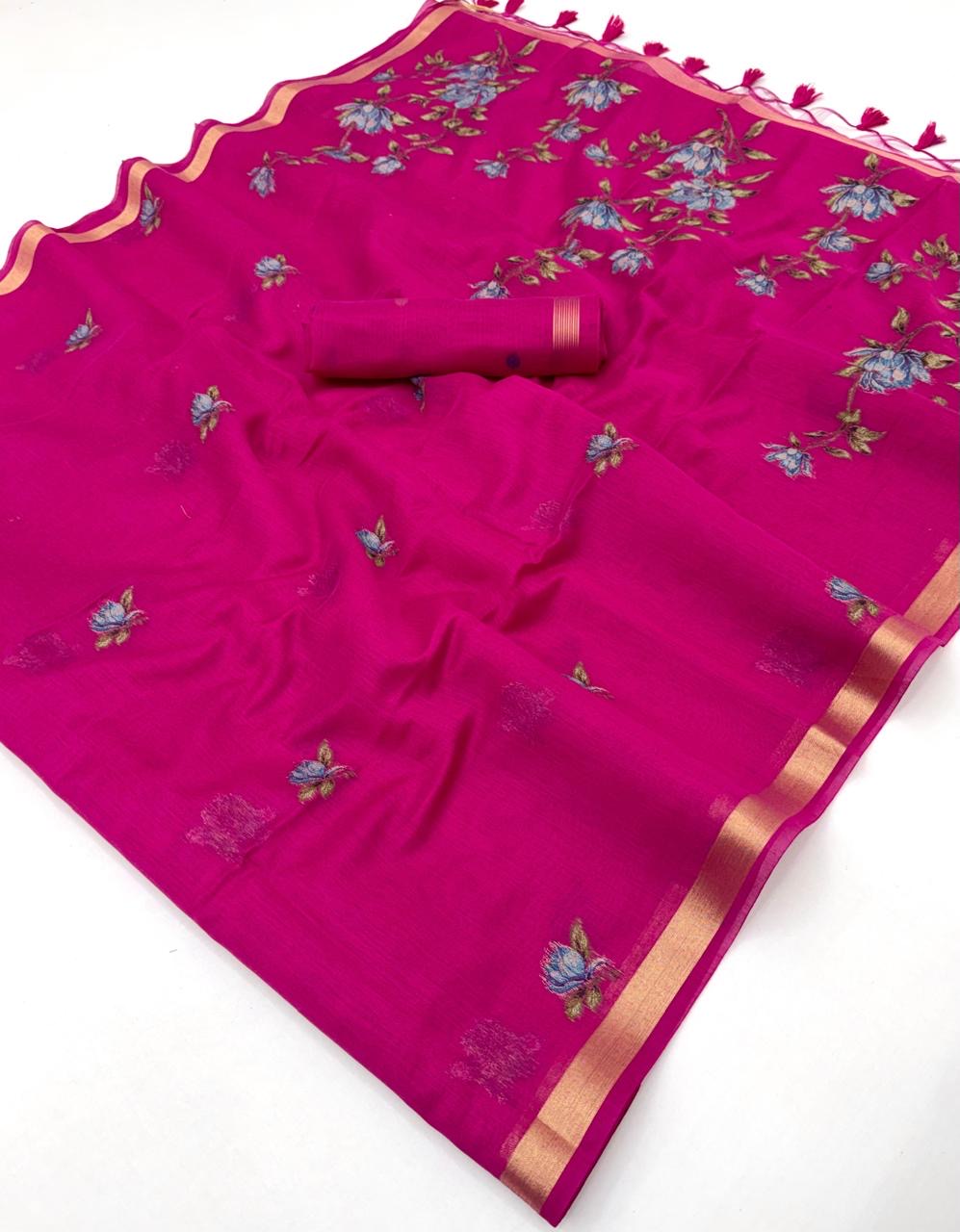 Pink Munga Silk  Ready To Wear/Easy Saree by Stylebypanaash