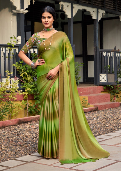 Green Georgette Readymade Saree