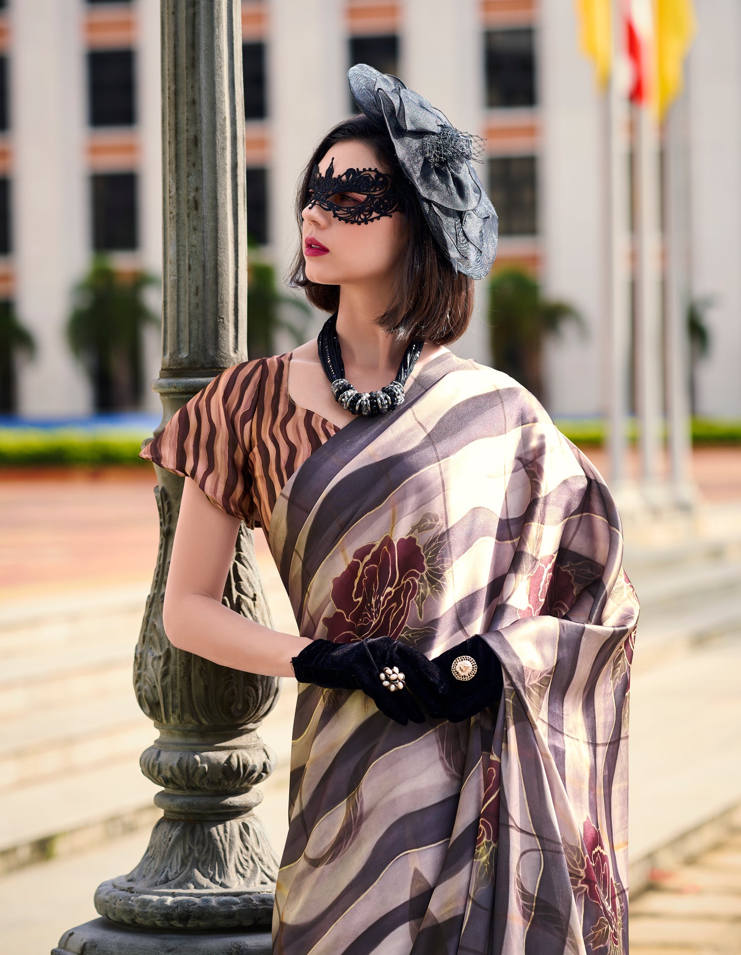 Mocha Color Office Wear Crepe Silk Easy/Readymade Saree