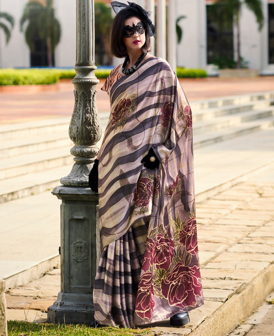 Mocha Color Office Wear Crepe Silk Easy/Readymade Saree