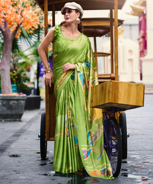 Green Color Office Wear Crepe Silk Easy/Readymade Saree