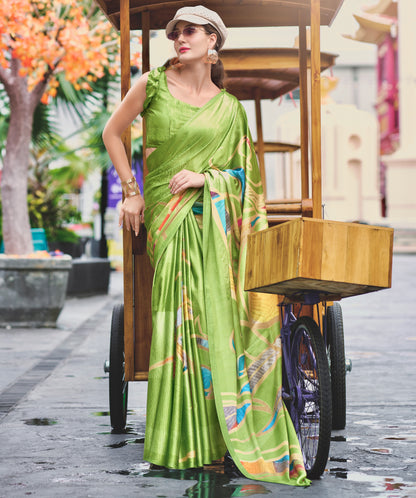 Green Color Office Wear Crepe Silk Easy/Readymade Saree