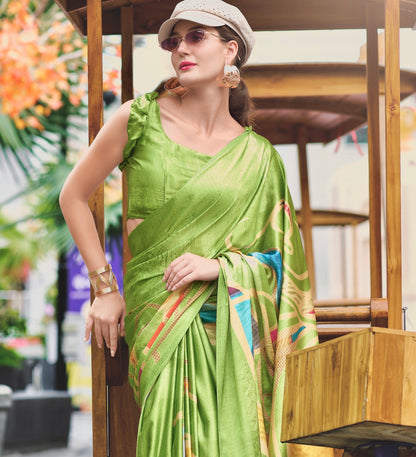 Green Color Office Wear Crepe Silk Easy/Readymade Saree