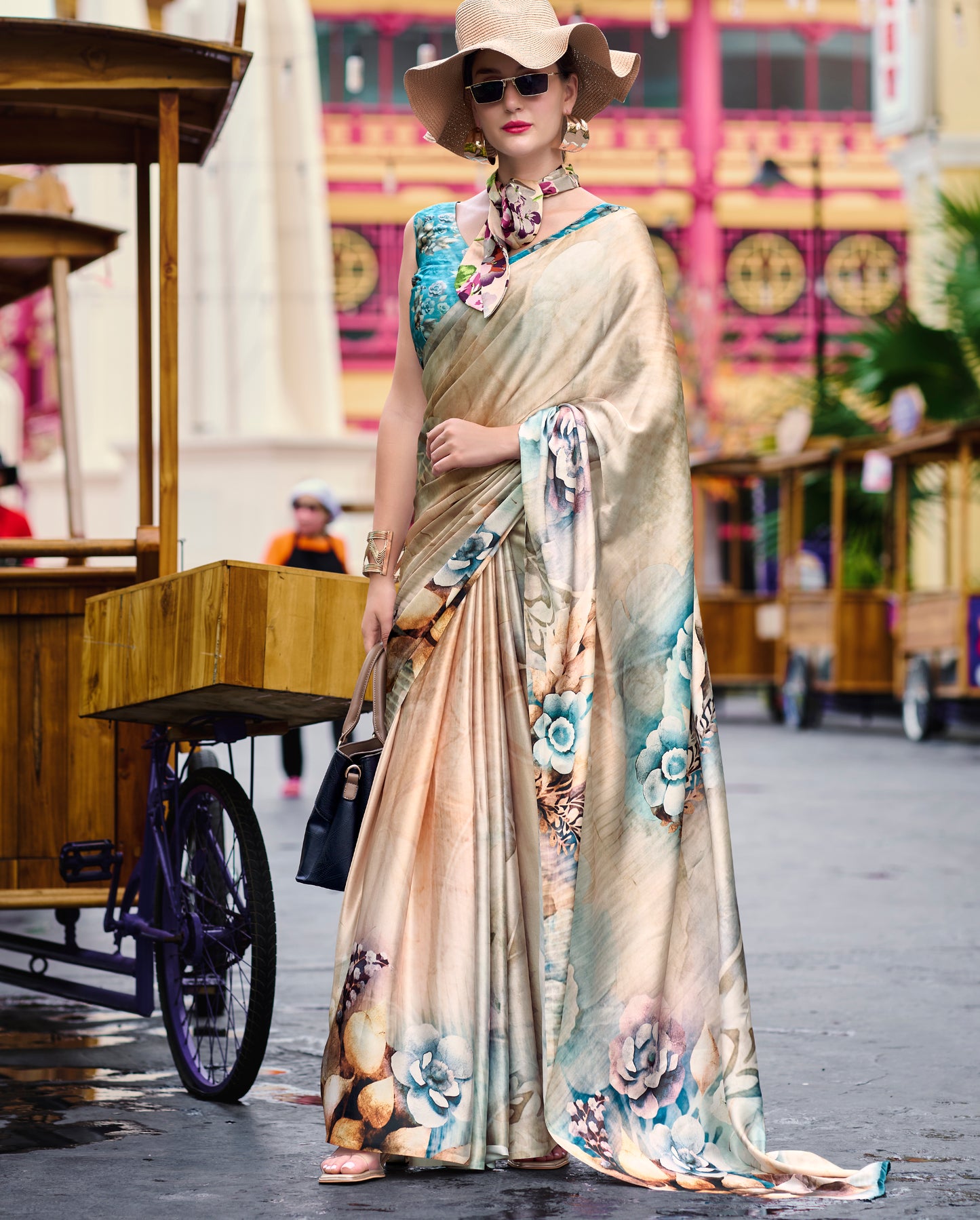 Beige Color Office Wear Crepe Silk Easy/Readymade Saree