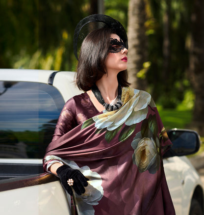 Wine Crepe Silk Normal Drape Saree