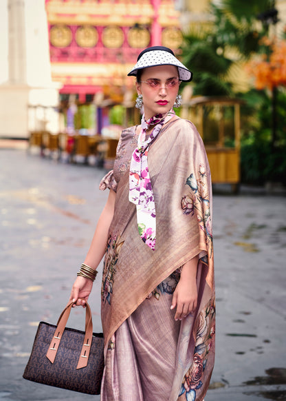 Rose Gold Crepe Silk Ready To Wear/Easy Saree