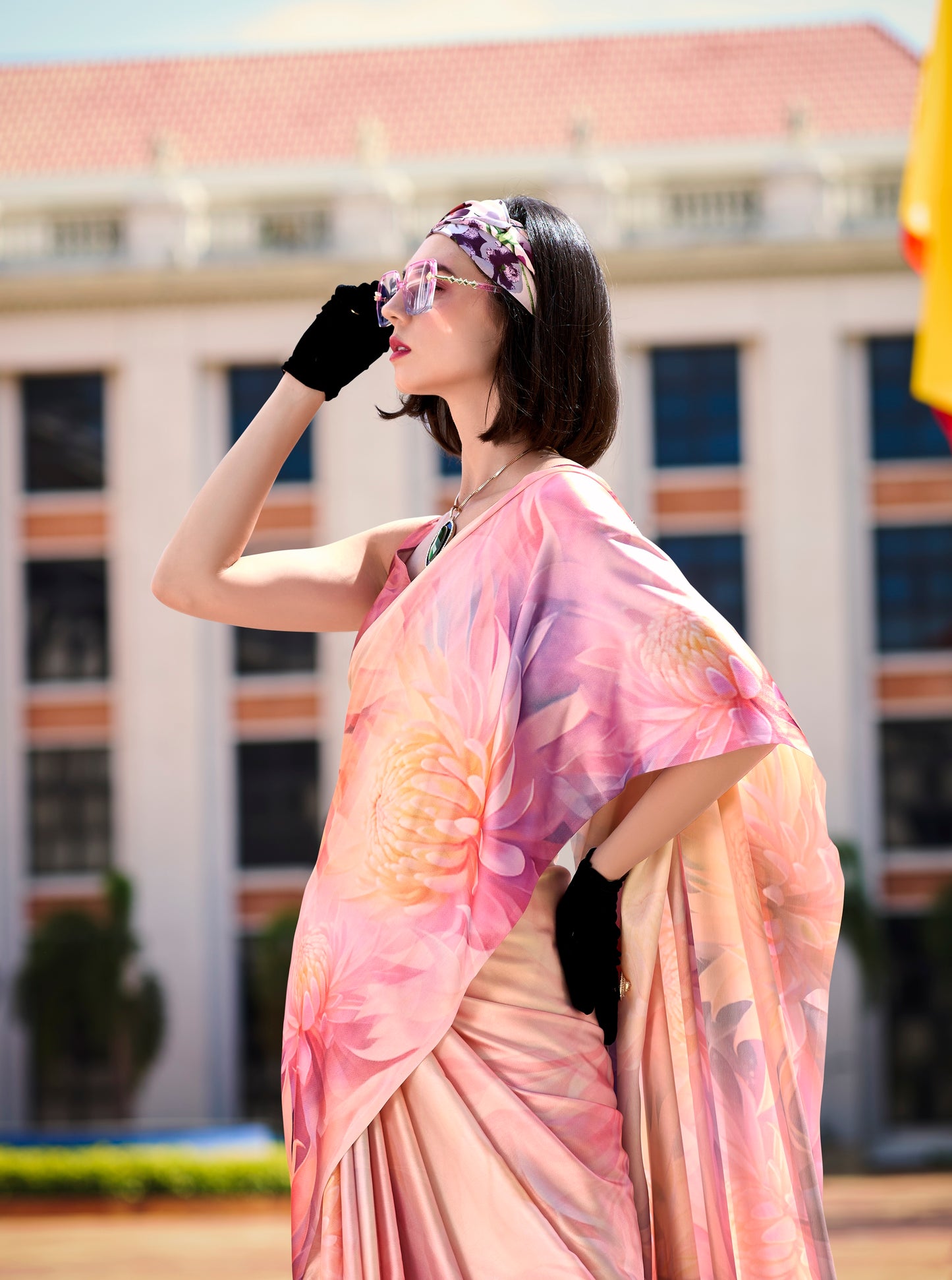 Pink Crepe Silk Ready To Wear/Easy Saree
