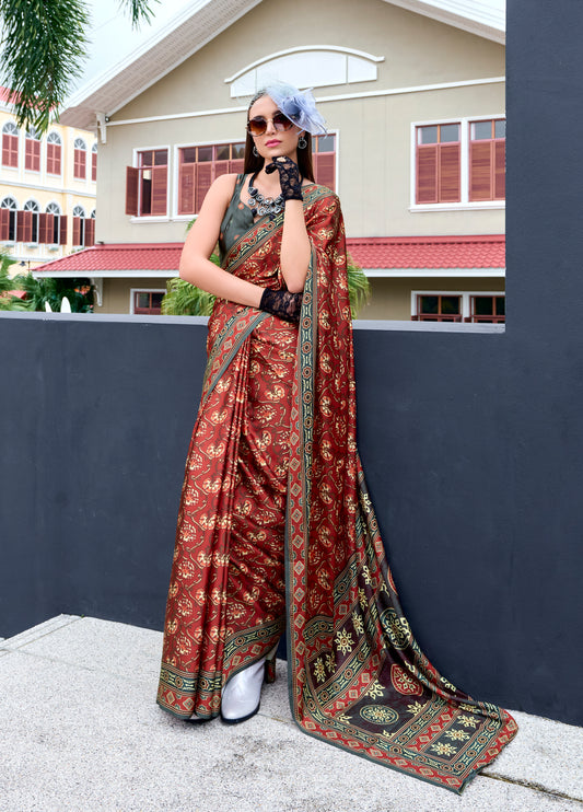 Office Wear Ajrakh Print Crepe Easy/Readymade Saree