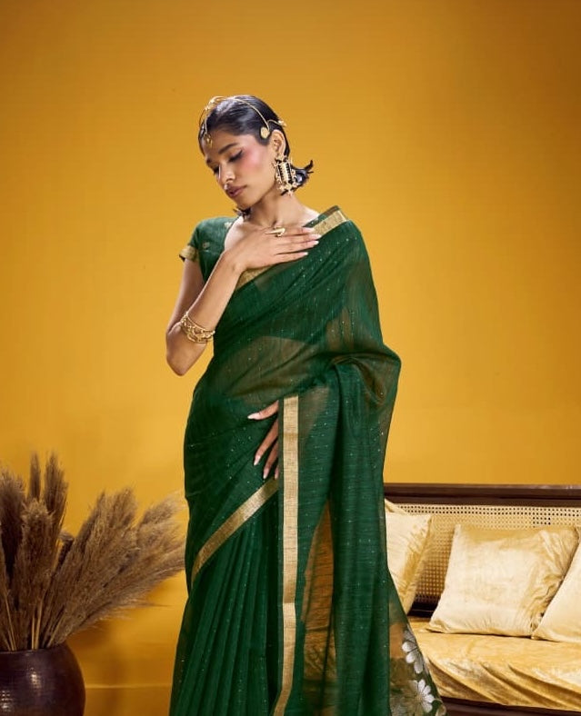 Green Munga Silk Readymade/Easy Saree - Panaash Saree