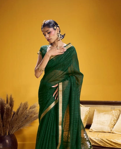 Green Munga Silk Readymade/Easy Saree - Panaash Saree