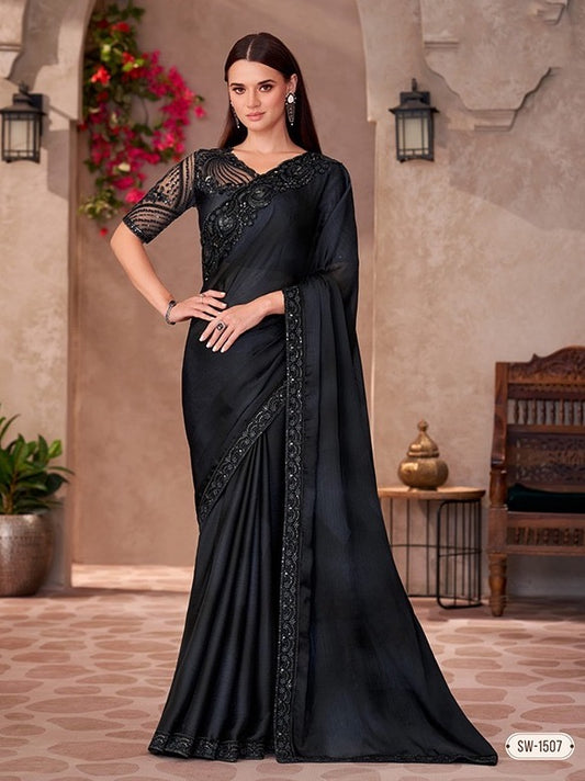 Black Cocktail Party Wear Readymade Saree
