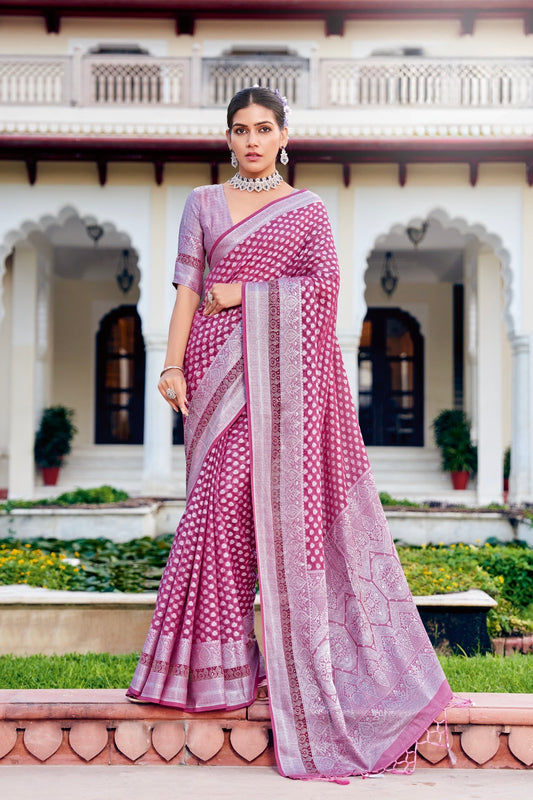 Purple Georgette With Stonework Readymade/Easy Saree