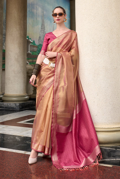 Pink Tissue Silk Readymade/Easy Fancy Saree