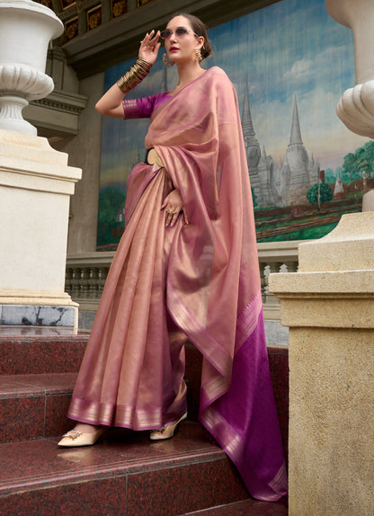 Purple Tissue Silk Readymade/Easy Fancy Saree