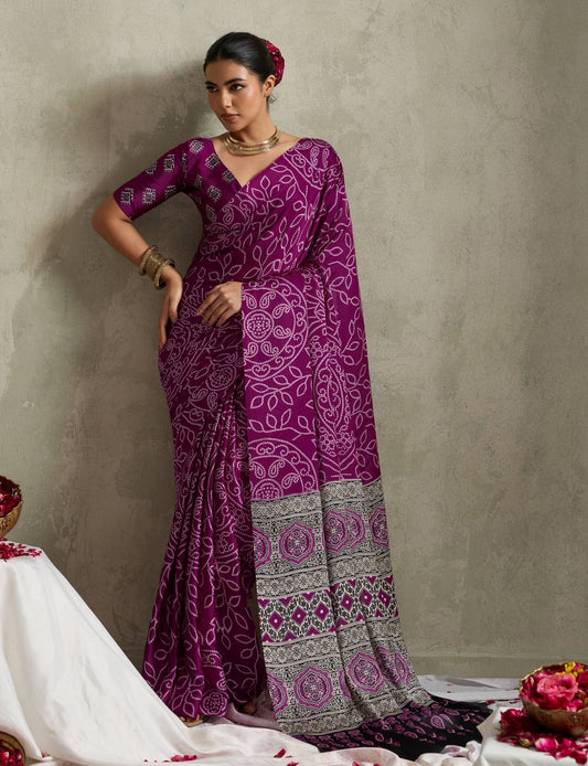 Magenta Crepe Silk Readymade/Easy Saree