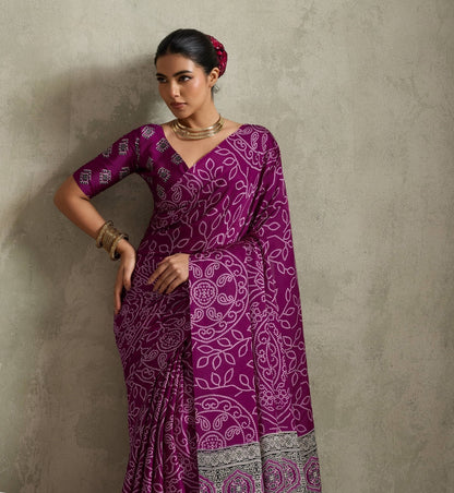 Magenta Crepe Silk Readymade/Easy Saree