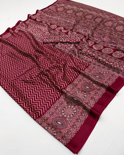 Red Modal Satin Office Wear Ready To Wear/Easy Saree - Panaash Saree