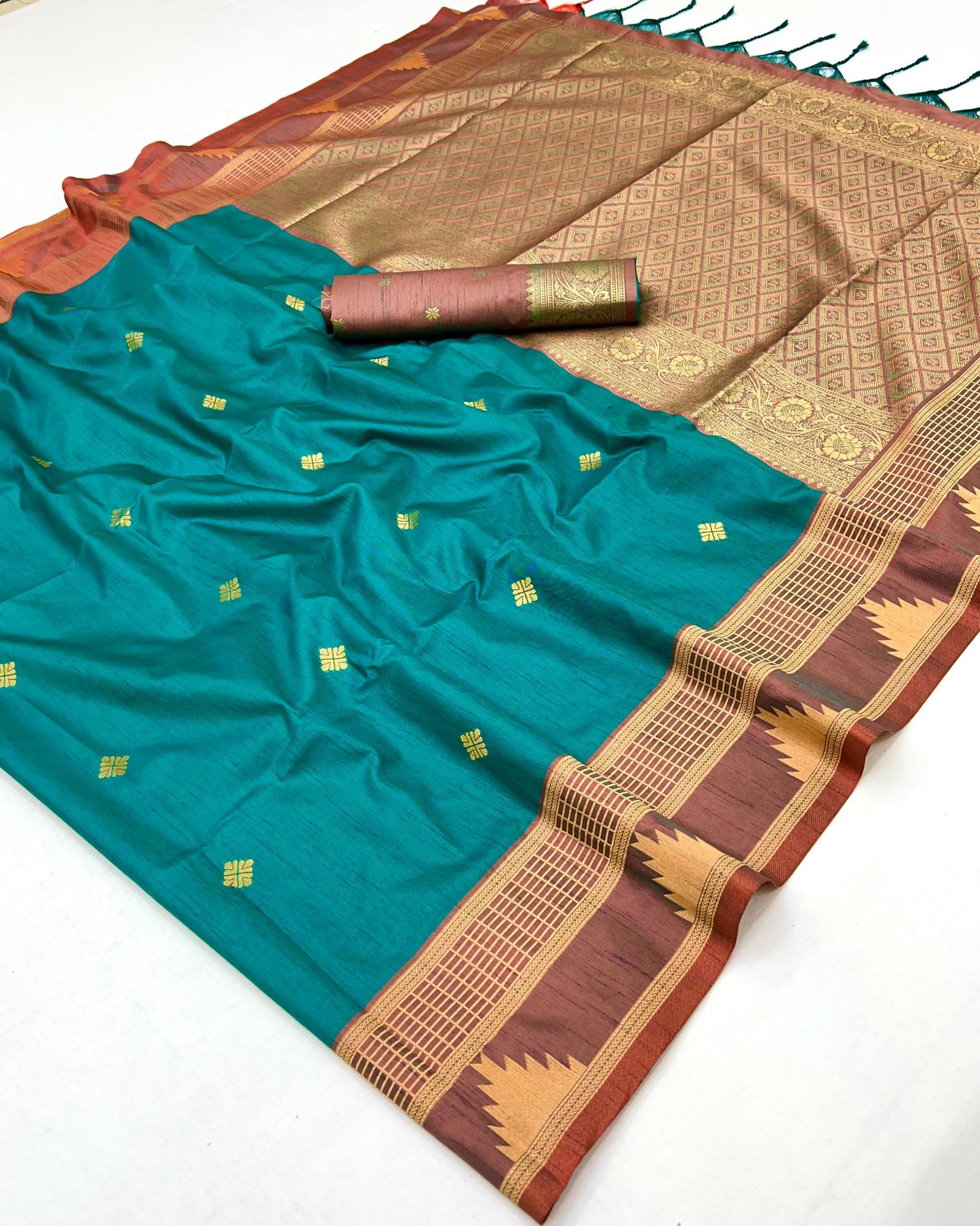 Green Color Tussar Silk Readymade/Easy Saree
