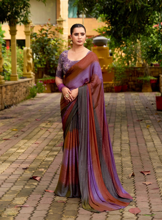 Wine purple Georgette Readymade/Easy Saree