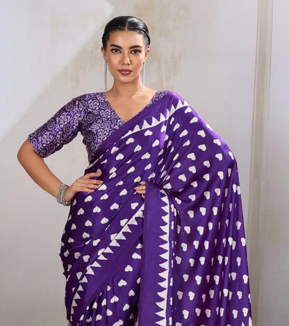 Purple Heart Dot Readymade Crepe Silk Saree