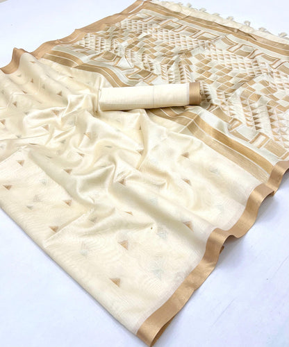 White Tussar Silk Readymade/Easy Saree