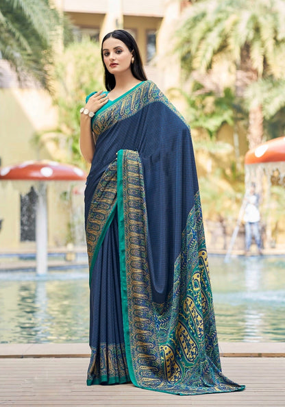 Casual Blue Color Readymade Saree