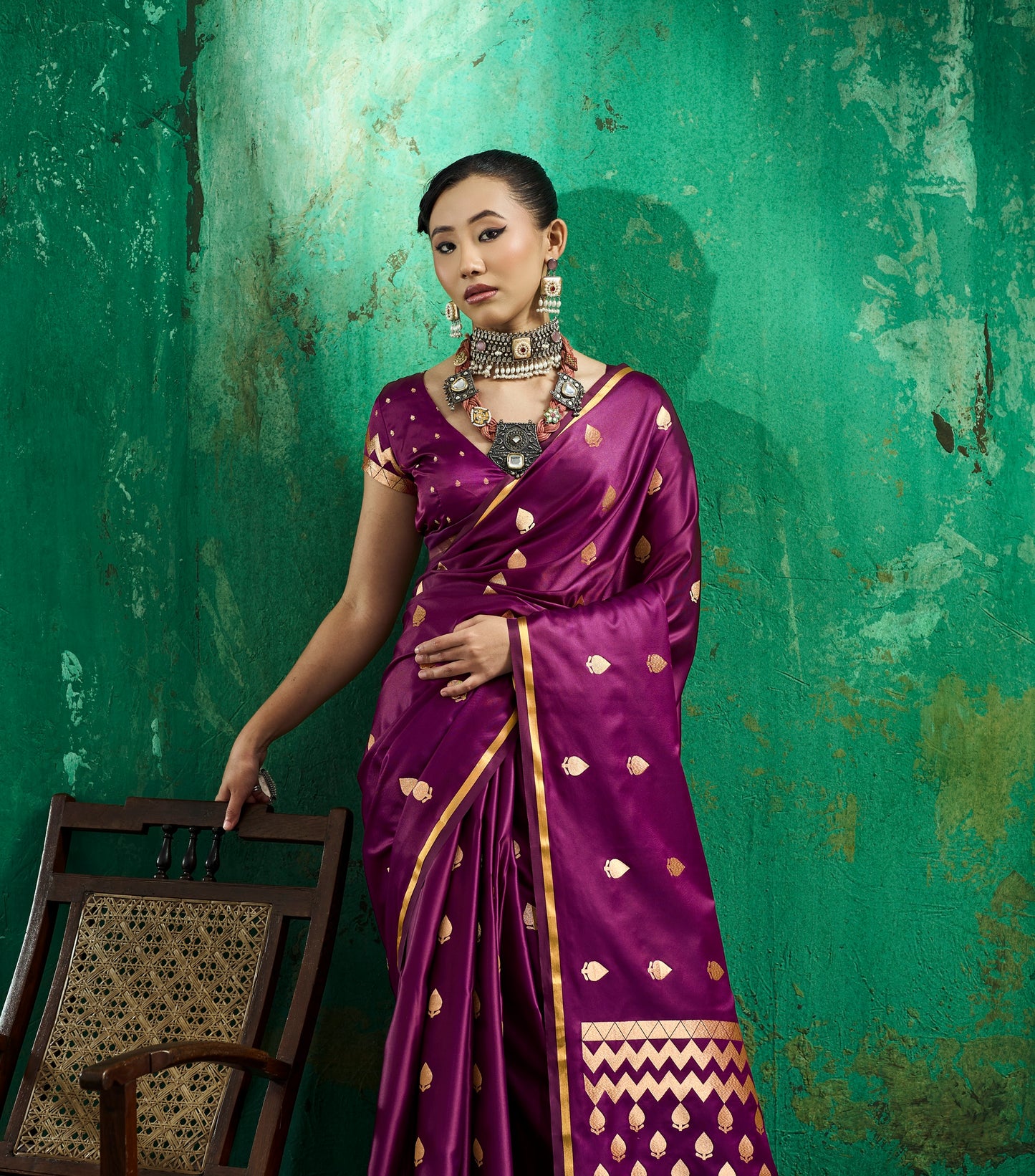 Magenta Satin Silk Ready To Wear/Easy Saree