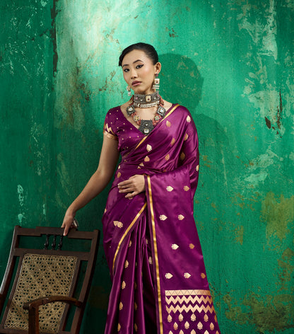 Magenta Satin Silk Ready To Wear/Easy Saree