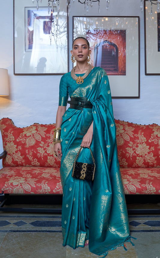 Turquoise Kanjivaram Saree