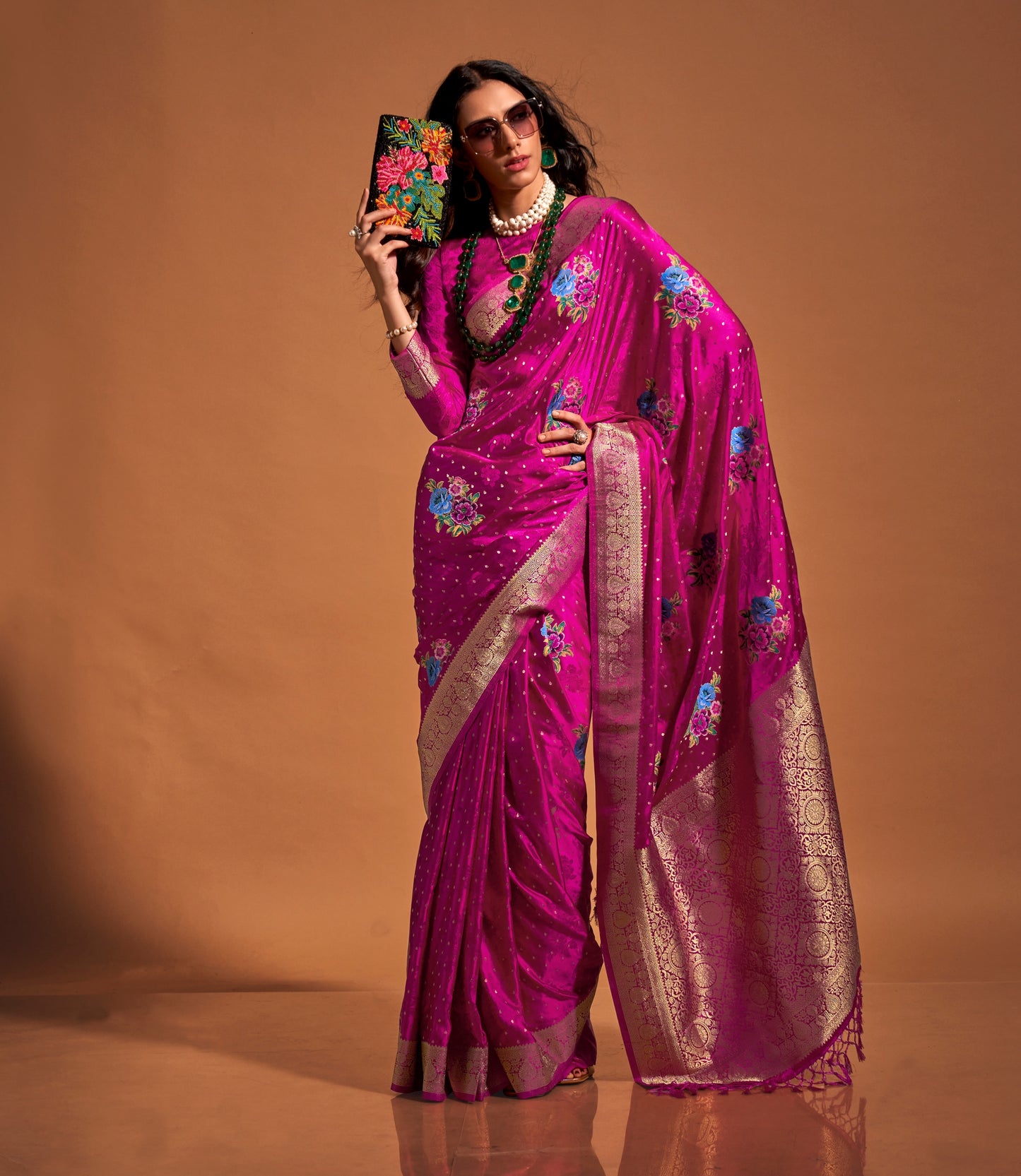 Pink Color Satin Silk Readymade/Easy Saree