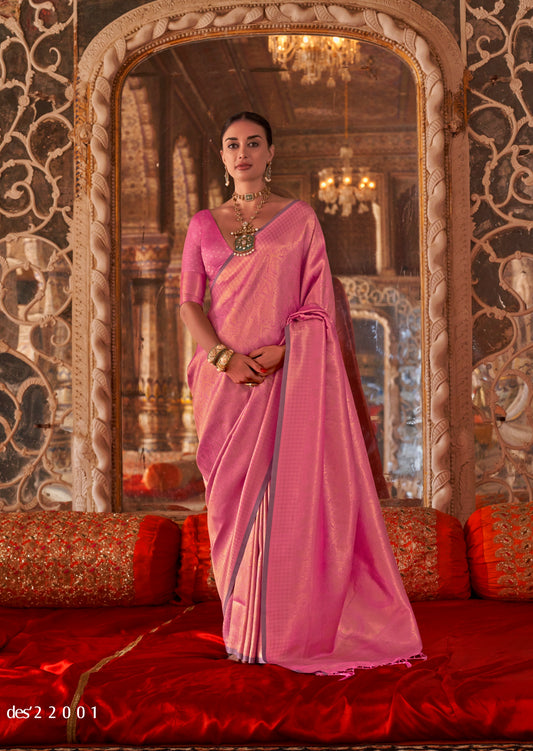 Light Pink Kanjivaram Silk Readymade/Easy Saree