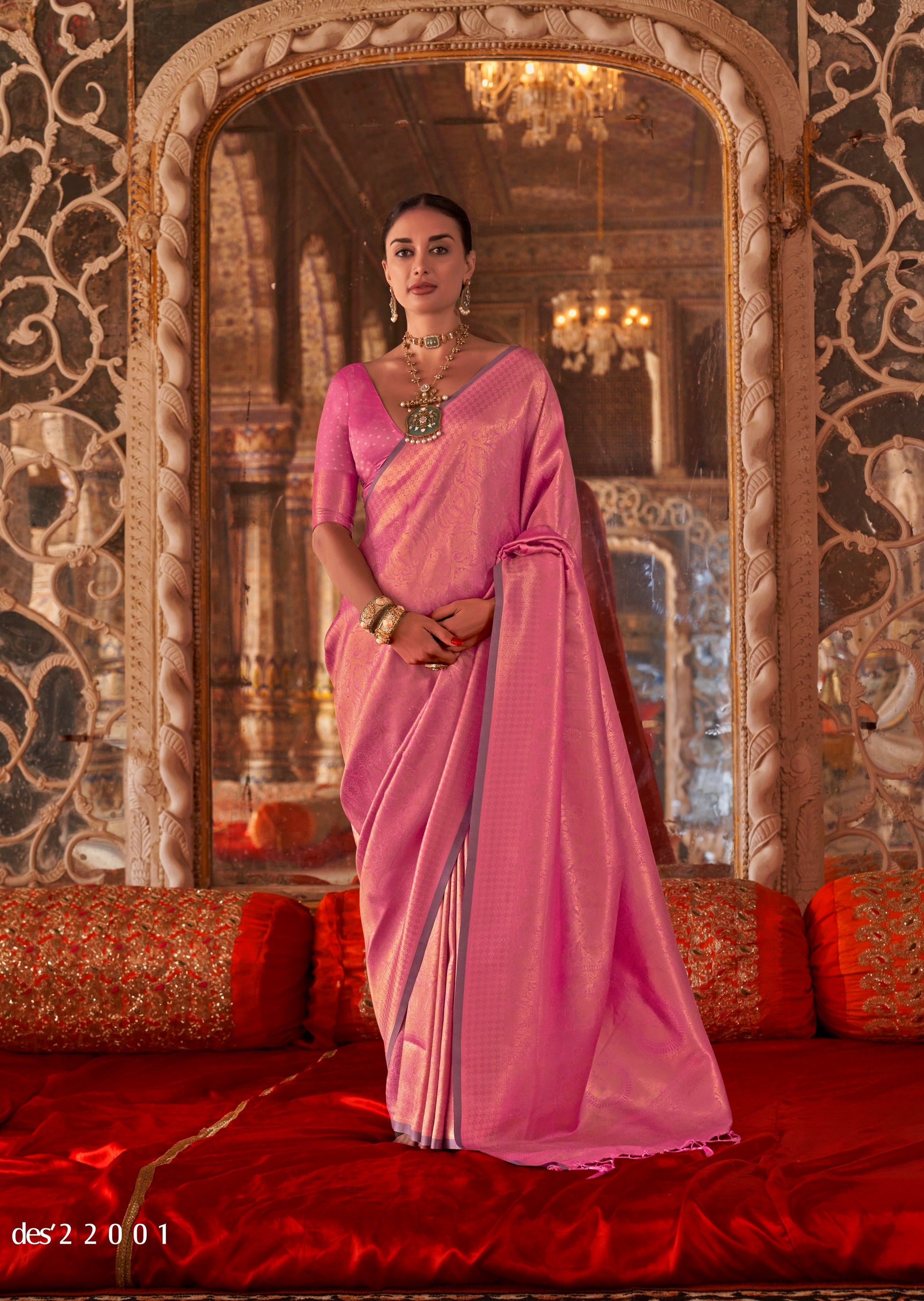 Light Pink Kanjivaram Silk Normal Drape Saree - Panaash Saree