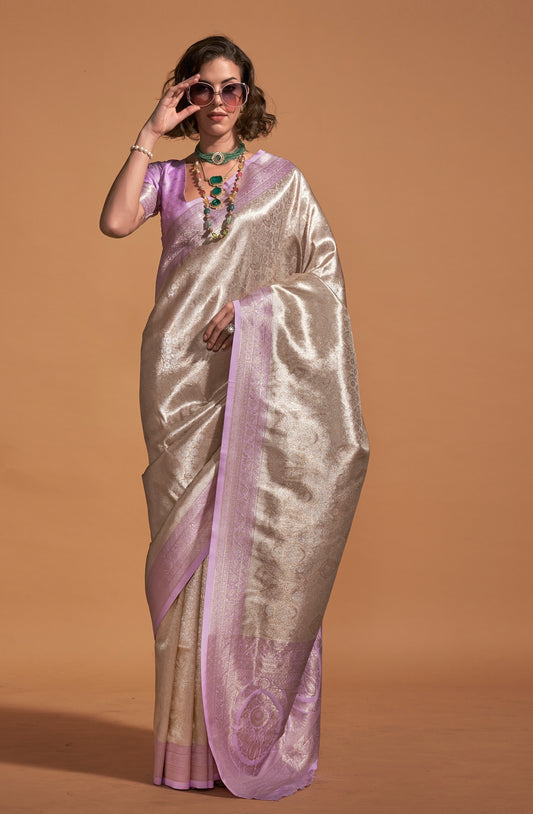 Plus Size Lavender Color Kanjivaram Silk Readymade Saree