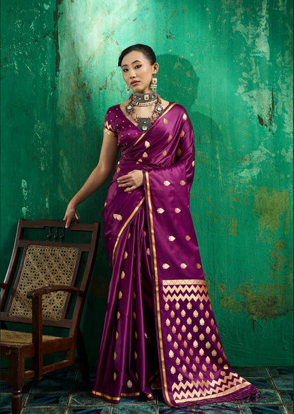 Magenta Satin Silk Ready To Wear/Easy Saree