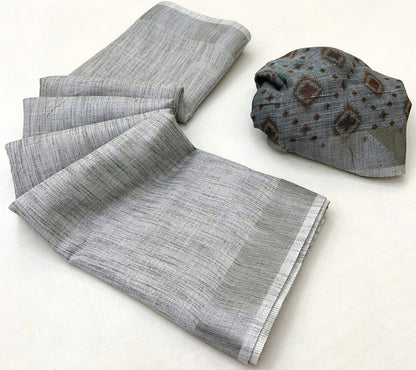 Grey Linen Office Wear Readymade/Easy Saree - Panaash Saree