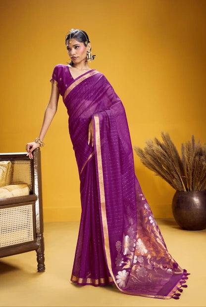 Purple Munga Silk Readymade/Easy Saree - Panaash Saree