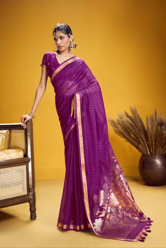 Purple Munga Silk Readymade/Easy Saree - Panaash Saree
