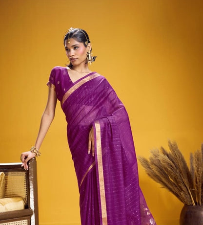 Purple Munga Silk Readymade/Easy Saree - Panaash Saree