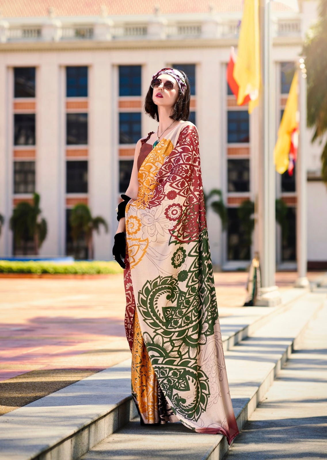 Multicolor Crepe Silk Ready To Wear/Easy Saree