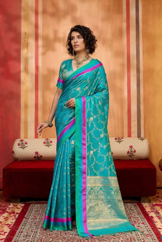 Blue Kanjivaram Silk Readymade/Easy Saree