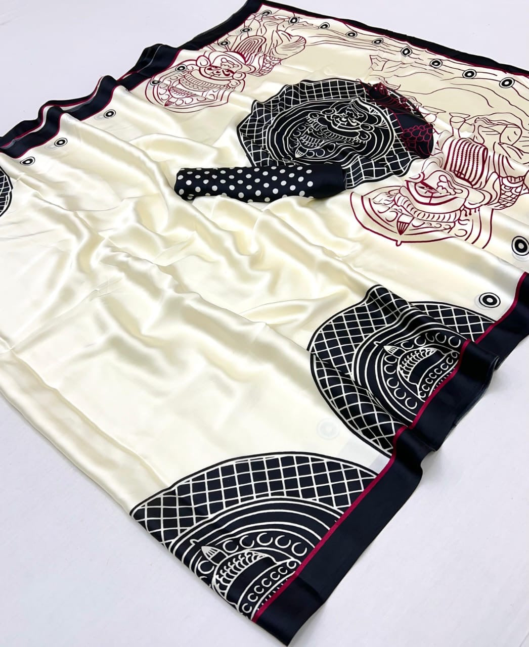 Black and White Crepe Silk Readymade/Easy Saree