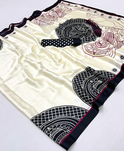 Black and White Crepe Silk Readymade/Easy Saree