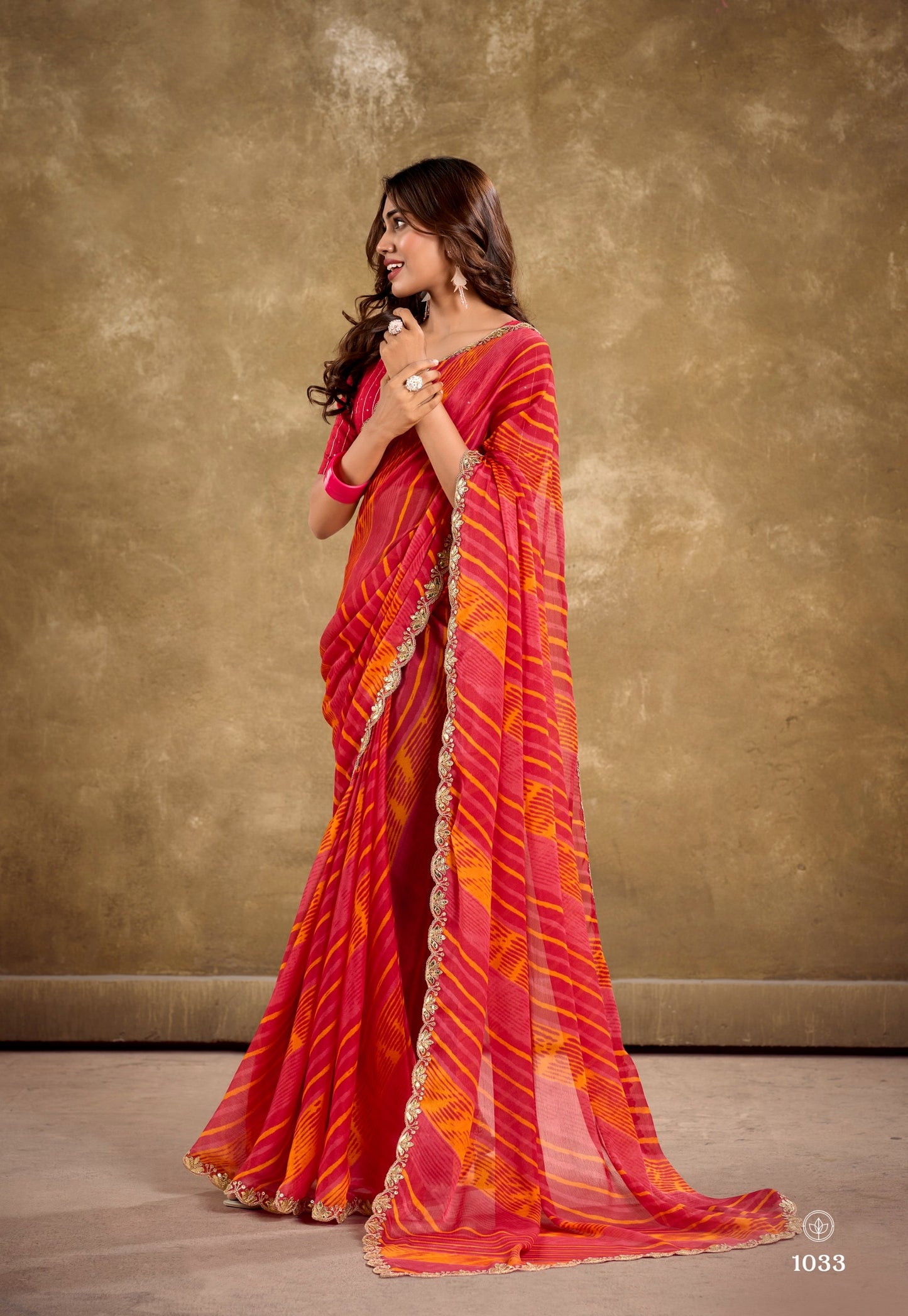 Red Color Georgette Readymade/Easy Saree