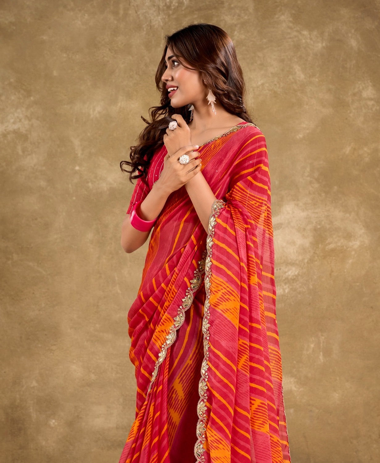 Red Color Georgette Readymade/Easy Saree