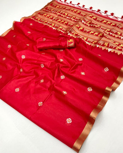 Red Munga Silk Ready To Wear/Easy Saree by Stylebyanaash