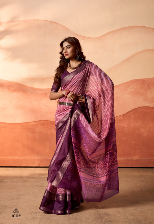 Fuchsia Color Silk Cotton Readymade/Easy Saree