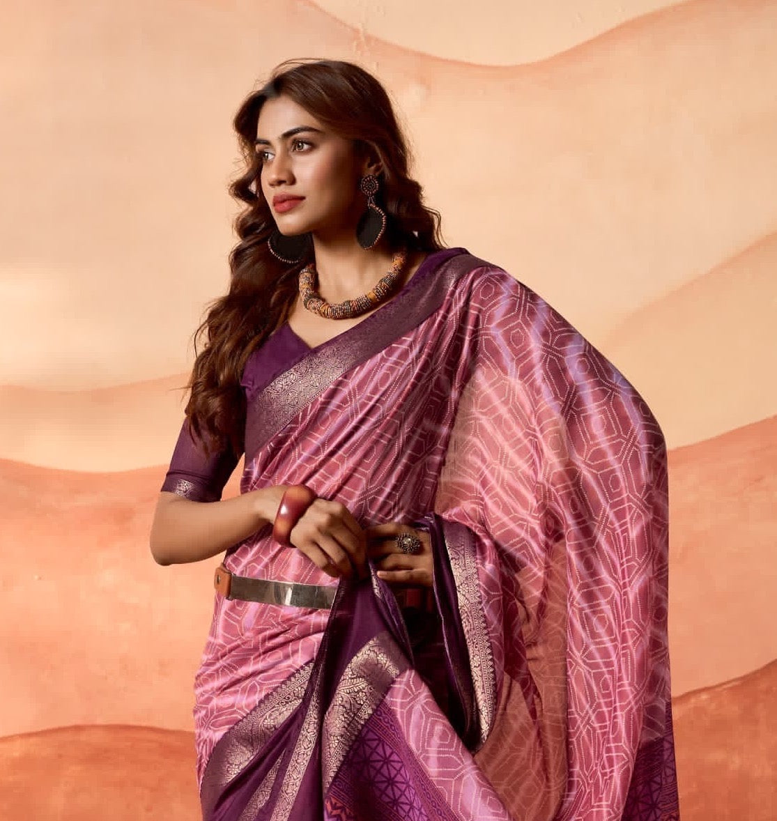 Fuchsia Color Silk Cotton Readymade/Easy Saree