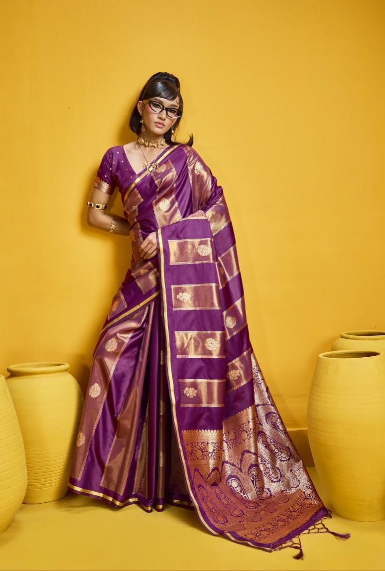 Magenta Satin Silk Ready to wear/Easy Saree - Panaash Saree